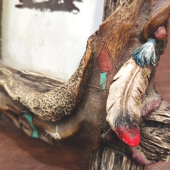 Rustic Native American Motif Resin Picture Frame Chief Cow Head Hide 7x9" Decor - Picture 10 of 15